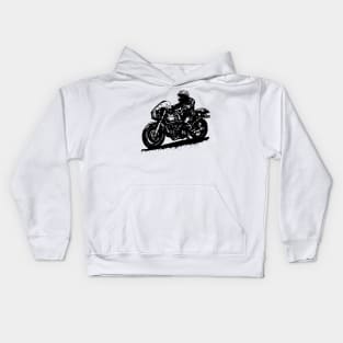 shadow biker riding the motorcycle stencil art black and white Kids Hoodie